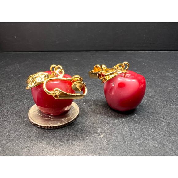 Avon "Apple A Day" Vintage Clip Earrings | Red Lucite Dangle Costume Jewelry - Picture 2 of 15